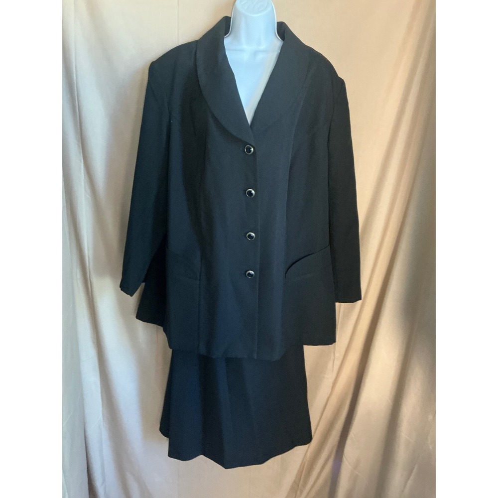 Wear Abouts Skirt Suit Women 24W Black Excellent 2 Piece Shawl Collar Blazer